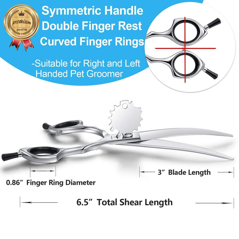 PURPLEBIRD 6.5 Inch Downward Curved Dog Grooming Scissors Pet Cutting Shears Professional Safety Blunt Tip Trimming Shearing for Dog Cat Face Paw Limb Japanese Stainless Steel Silver - Image 3